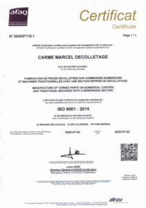 Décolletage certification ISO 9001
